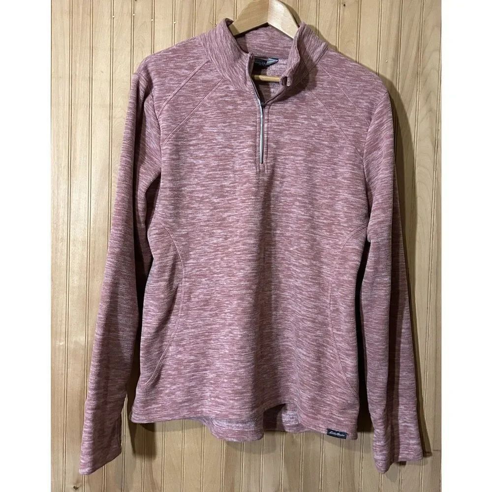 Eddie Bauer 1/4 Zip Fleece Sweatshirt Heathered Pink Womens Size Large